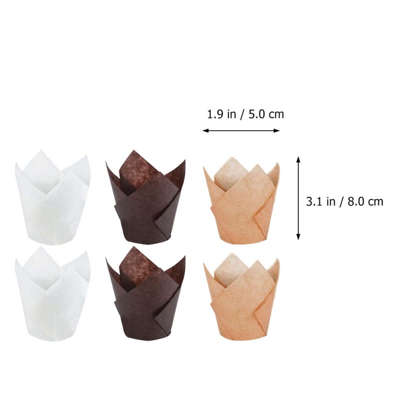 300pcs Natural White Brown Tulip Cake Liners Greaseproof Baking Cups Muffin Wrappers - Image 3
