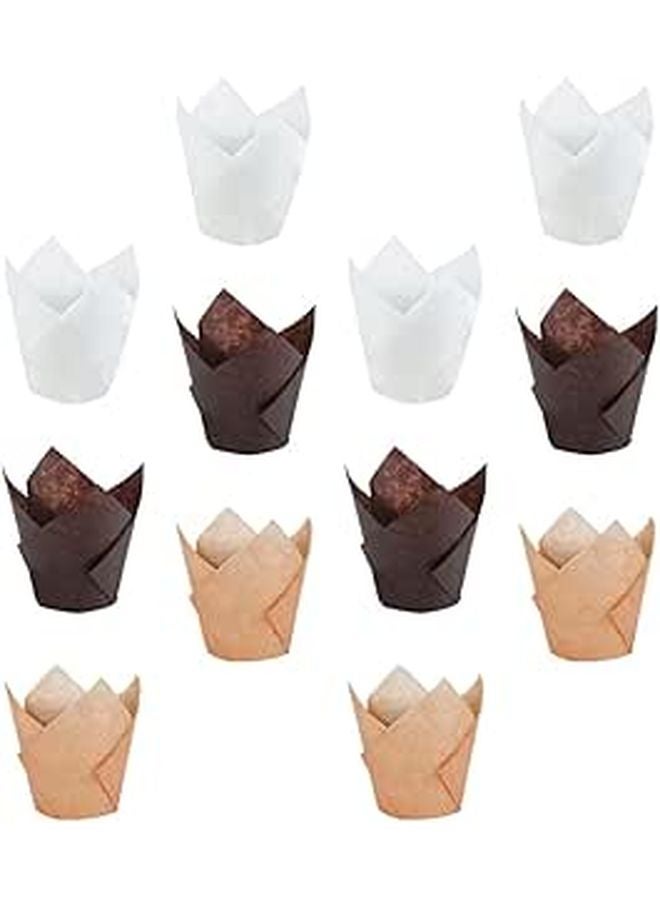 300pcs Natural White Brown Tulip Cake Liners Greaseproof Baking Cups Muffin Wrappers - Image 1