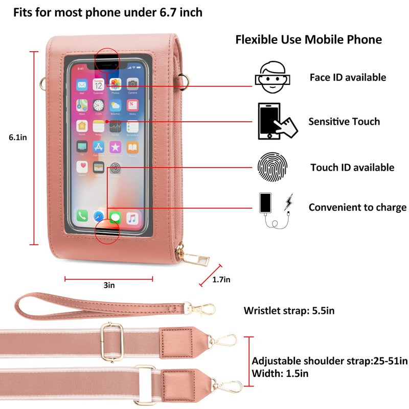 LITOON Cross Body Bags with Touchscreen Cell Phone Purse Window ZipperPocket, RFID Blocking Card Holder for Women (Vertical - Dark Pink) - Image 3