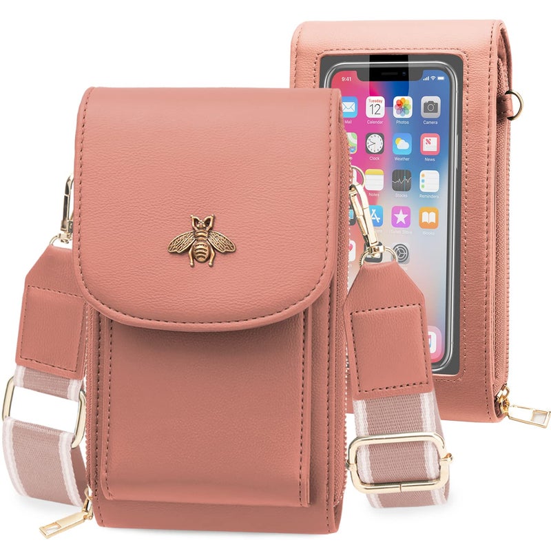 LITOON Cross Body Bags with Touchscreen Cell Phone Purse Window ZipperPocket, RFID Blocking Card Holder for Women (Vertical - Dark Pink) - Image 1