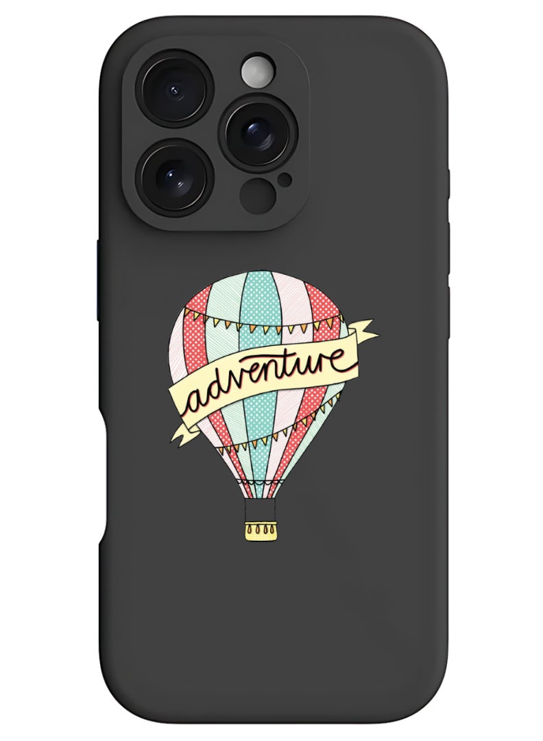 Theodor iPhone 16 Pro Black Protective Slim Fit Case Liquid Silicone Cover with Full Body Protection Anti-Scratch Shockproof Case For iPhone - Adventure-01 - Image 1