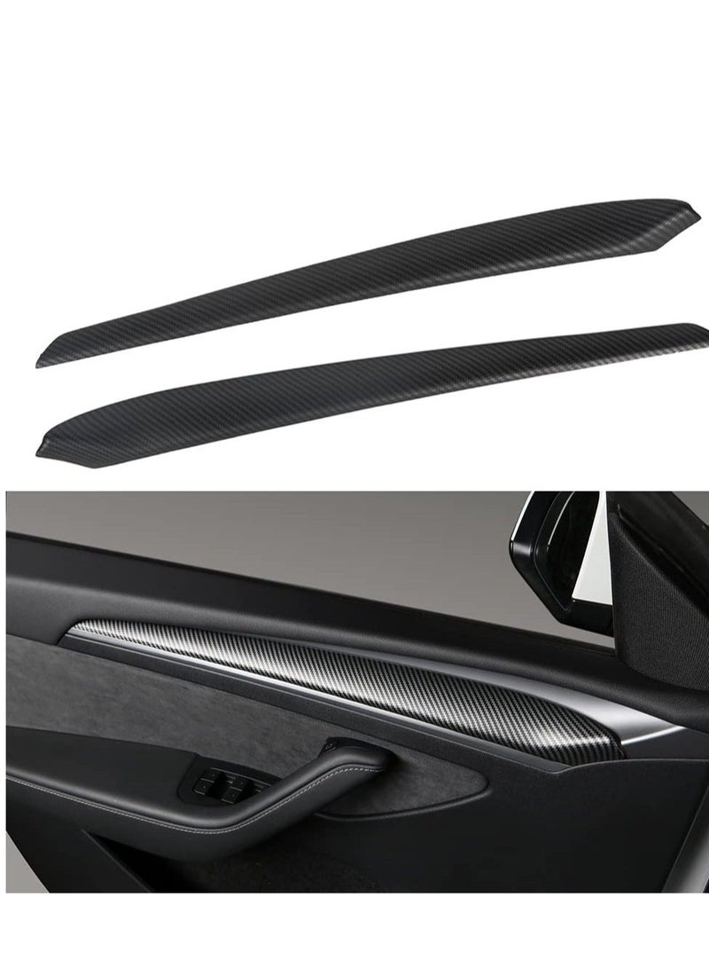 2 Pack  Interior Door Trim Cover Wrap Cap for Tesla Model 3 Model Y, Interior Door Panel Molding Trim Door Cover, Compatible with Tesla Model 3 2021-2023 Model Y 2021-2022 (Matte Carbon Fiber) - Image 1