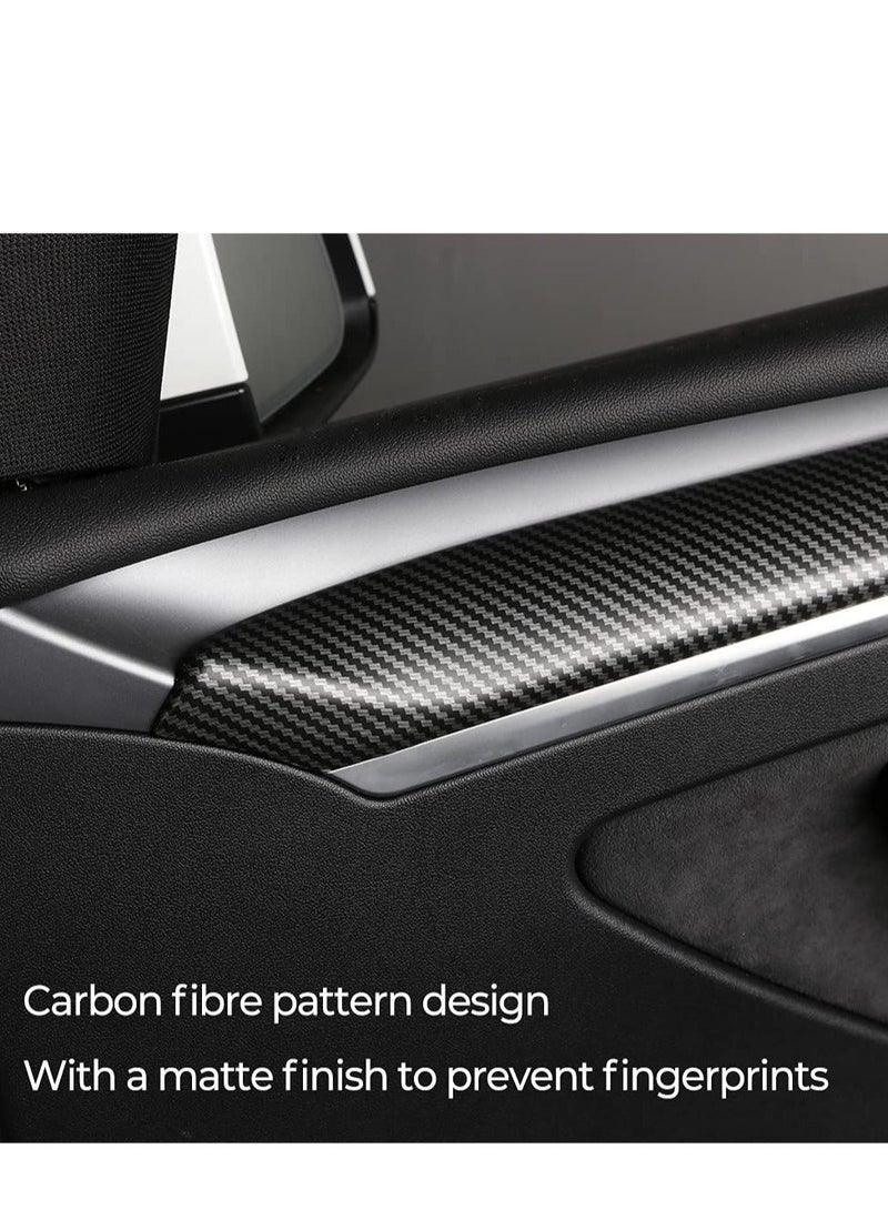 2 Pack  Interior Door Trim Cover Wrap Cap for Tesla Model 3 Model Y, Interior Door Panel Molding Trim Door Cover, Compatible with Tesla Model 3 2021-2023 Model Y 2021-2022 (Matte Carbon Fiber) - Image 4