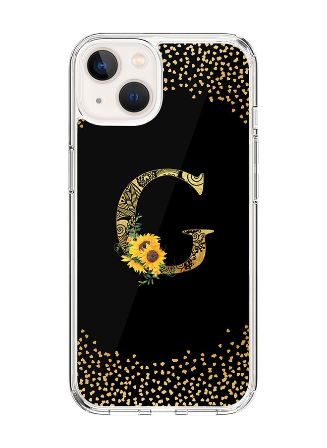 Stylizedd Classic Clear Case For iPhone 14 Plus, Hybrid Soft Case Thin Cover- Custom Monogram Initial Letter Mandala Floral Pattern Alphabet - G(Black)  - Image 1