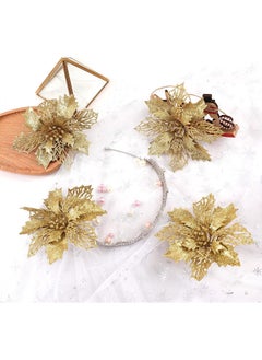 ACLIX 12 Pcs Glitter Poinsettia Flowers Artificial - Christmas Gold Poinsettia Decorations Tree Flowers Ornaments for Xmas/Holiday/Seasonal/Wedding Decor  - Image 2