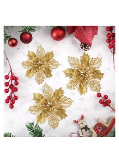 ACLIX 12 Pcs Glitter Poinsettia Flowers Artificial - Christmas Gold Poinsettia Decorations Tree Flowers Ornaments for Xmas/Holiday/Seasonal/Wedding Decor  - Image 3