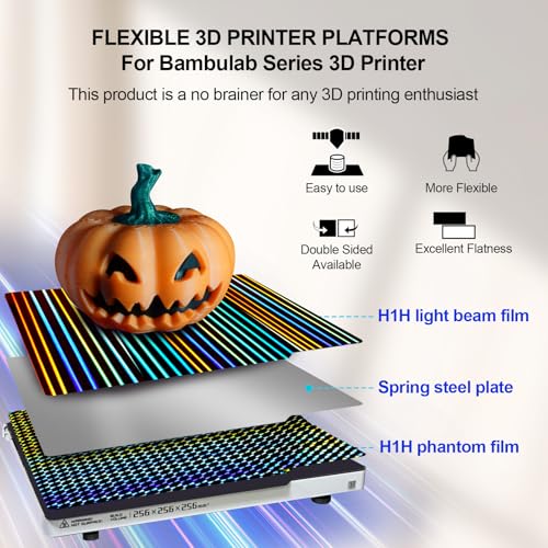IdeaFormer-3D Smooth H1H Build Plate for Bambu Lab A1/X1C/X1/X1E/P1S/P1P, Flexible Light Beam+Phantom H1H Spring Steel Plate 257x257mm for Bambu Labs Bed Plate - Image 2