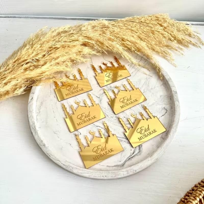 Haoser Eid Mubarak Tag - Islamic Ramadan & Eid Gift Labels Elegant Islamic Design for Ramadan, Eid Decorations, Home (Golden) - Image 2