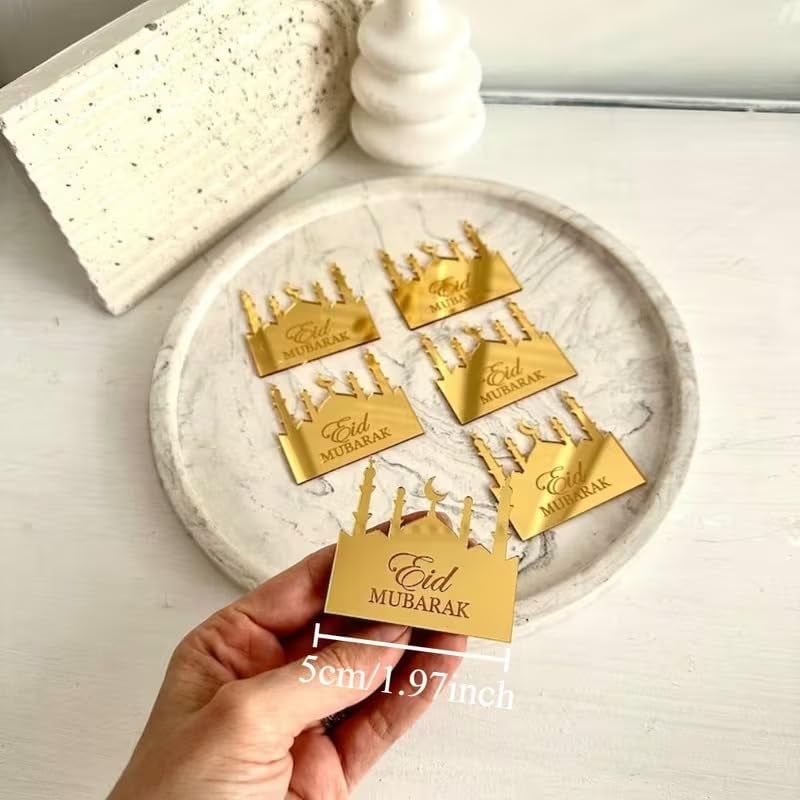 Haoser Eid Mubarak Tag - Islamic Ramadan & Eid Gift Labels Elegant Islamic Design for Ramadan, Eid Decorations, Home (Golden) - Image 3
