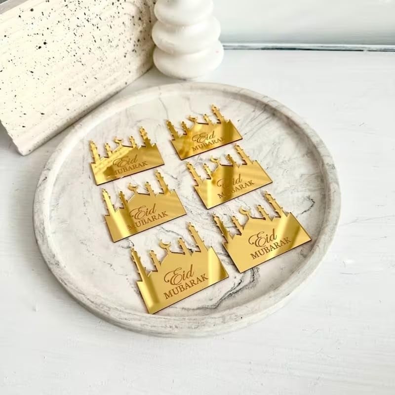 Haoser Eid Mubarak Tag - Islamic Ramadan & Eid Gift Labels Elegant Islamic Design for Ramadan, Eid Decorations, Home (Golden) - Image 1
