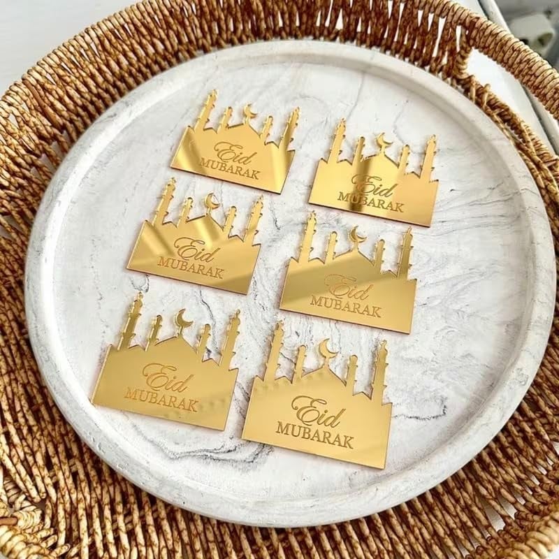 Haoser Eid Mubarak Tag - Islamic Ramadan & Eid Gift Labels Elegant Islamic Design for Ramadan, Eid Decorations, Home (Golden) - Image 4