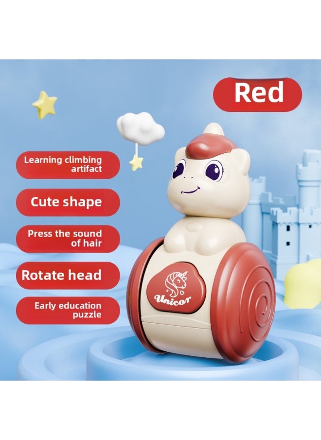 Puzzle Unicorn Gliding Tumbler Fun Early Teaching Crawling Children Calming Balance Inertia Toys-Color:[red] Unicorn Sliding Tumbler E-commerce Box