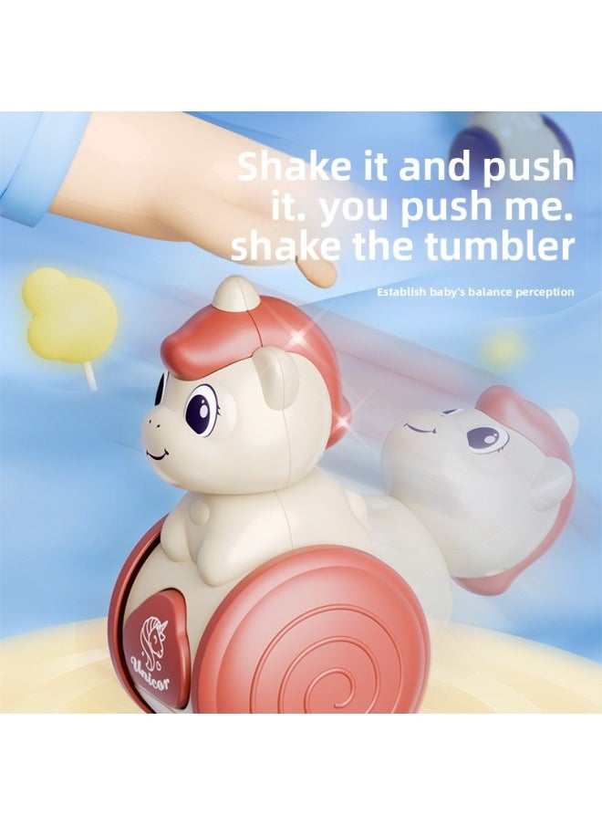 Puzzle Unicorn Gliding Tumbler Fun Early Teaching Crawling Children Calming Balance Inertia Toys-Color:[red] Unicorn Sliding Tumbler E-commerce Box