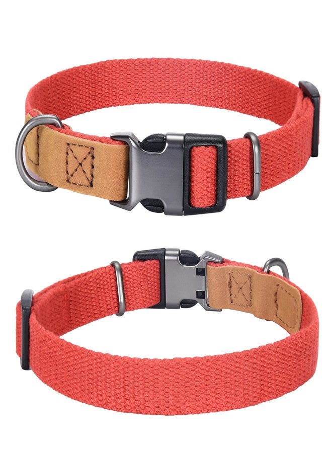 مايل هاي لايف أطواق كلاب مايل هاي لايف | أطواق كلاب قطنية ناعمة مع مشبك معدني متين | طوق جرو كلاسيكي بأطراف من الجلد الطبيعي الفاخر | أطواق حيوانات أليفة للكلاب الكبيرة (أحمر) - Image 1