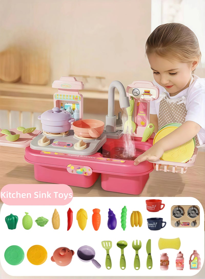 Kitchen Sink Toys, Wash Up Kids Kitchen Set Electric Dishwasher Playing Toy with Running Water Cycle System,Role Play Toy for Boys and Girls kids sink Toys - Image 1