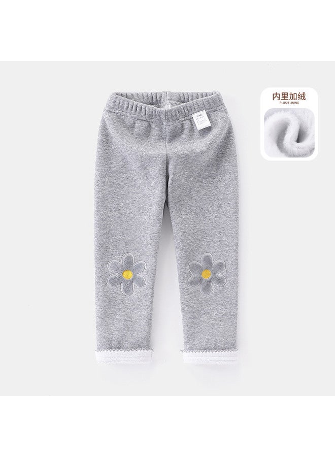 Girls' Fleece Lined Leggings, Autumn/winter Fashionable Thickened Warm Children's Slim Pants, Girls' One-piece Fleece Pants - Image 3
