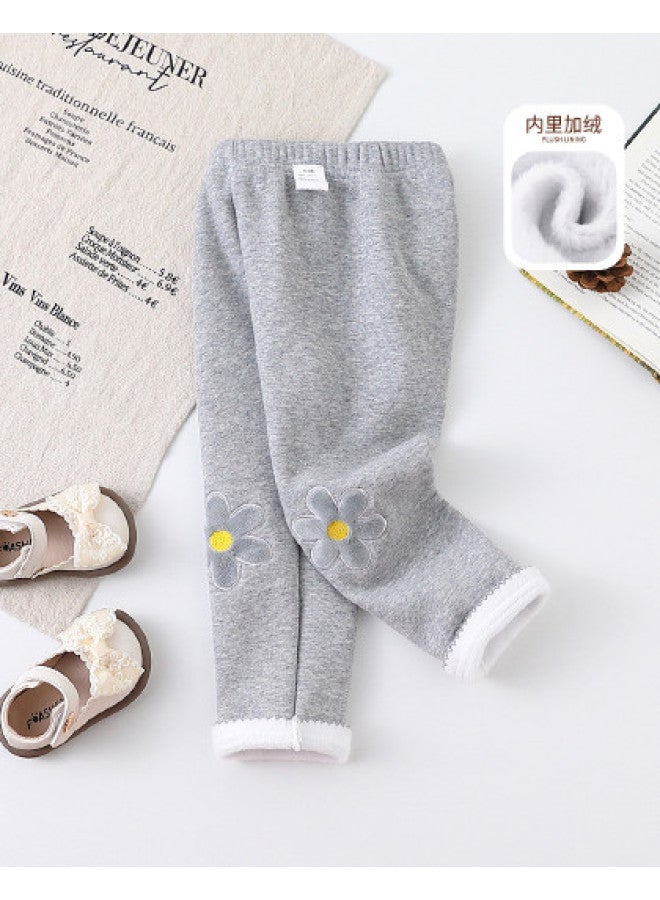 Girls' Fleece Lined Leggings, Autumn/winter Fashionable Thickened Warm Children's Slim Pants, Girls' One-piece Fleece Pants - Image 1