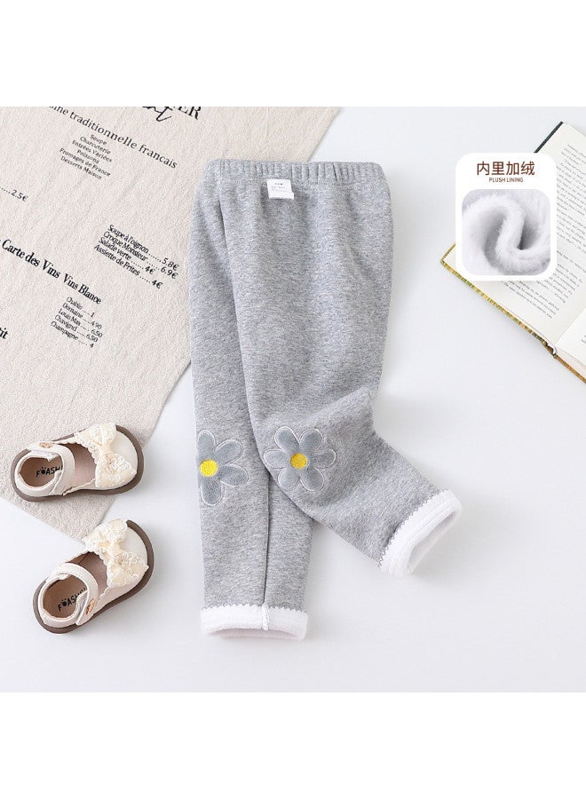 Girls' Fleece Lined Leggings, Autumn/winter Fashionable Thickened Warm Children's Slim Pants, Girls' One-piece Fleece Pants - Image 2