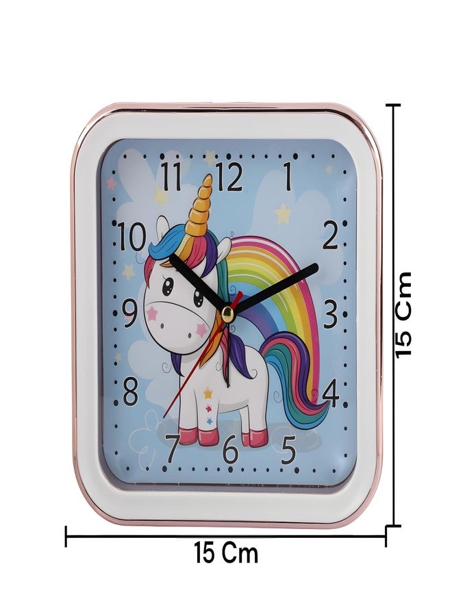 De'rons Analog Table Alarm Clock for Heavy Sleepers Alarm Clock for Study Table Funny Cute Unicorn Cartoon Poster Alarm Clock for Girls Kids Boys Bedroom 15 x 15 cm - Image 2