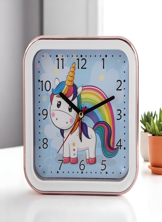 De'rons Analog Table Alarm Clock for Heavy Sleepers Alarm Clock for Study Table Funny Cute Unicorn Cartoon Poster Alarm Clock for Girls Kids Boys Bedroom 15 x 15 cm - Image 1