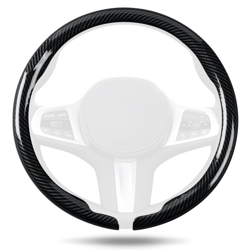Aimato Car Steering Wheel Cover Carbon Fiber UltraThin Car Steering Wheel CoverComfortable  Breathable MicrofiberUniversal Fit for Most Cars Bright Black