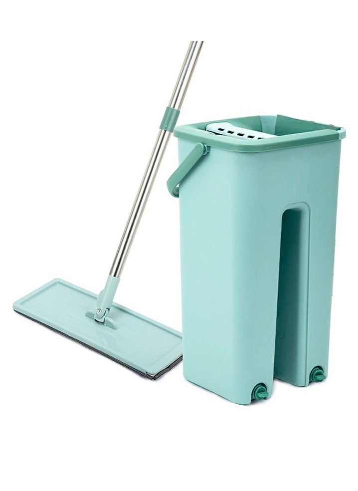 Scratch Flat Mop with Bucket for Floor Cleaning Mop 360 Flexible Multipurpose Home and Office Cleaning with 2 Microfiber Pads Stainless Steel Handel with Bucket  - Image 2