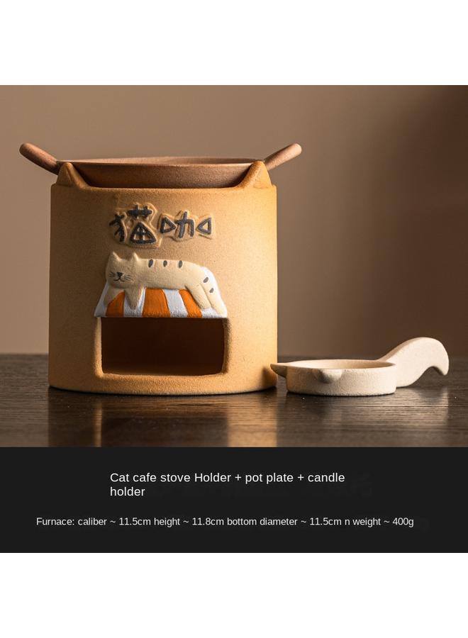 Bluejw Cat Cafe Warm Tea Oven Candle Heating Crude Pottery Tea Oven Suit Indoor Household Tea Antifragrance Dry Baking Oven - Image 1