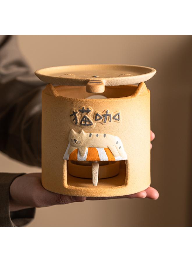 Bluejw Cat Cafe Warm Tea Oven Candle Heating Crude Pottery Tea Oven Suit Indoor Household Tea Antifragrance Dry Baking Oven - Image 3