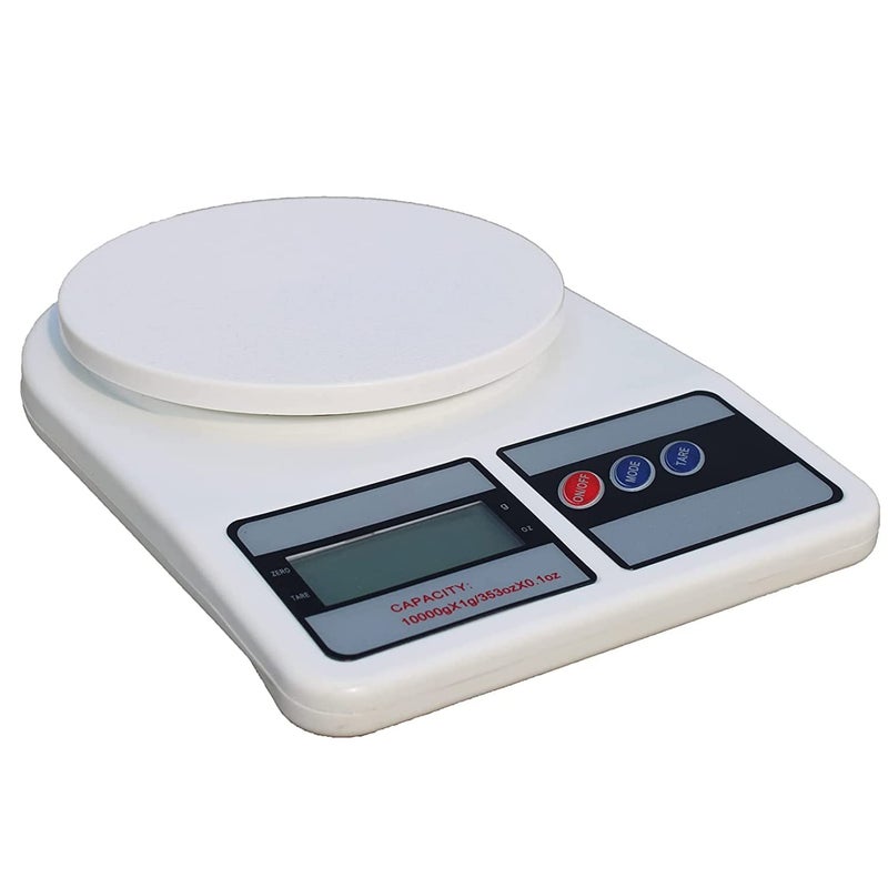 IONIX Weighing Machine for Food Capacity 10Kg Weight Machine for Kitchen Weighing Scale Kitchen Scale for Home Shop Personal Weight Measurement with LCD Display SF400 White - Image 1