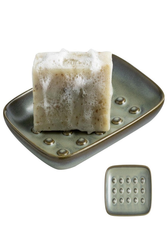 Miamolo Ceramic Soap Dish for Shower, Non-Slip Bar Soap Saver Tray Bar for Bathroom Kitchen Sink Bathtub, Easy to Clean, Raised Pattern - Keep Soap Dry, Dark Green - Image 1