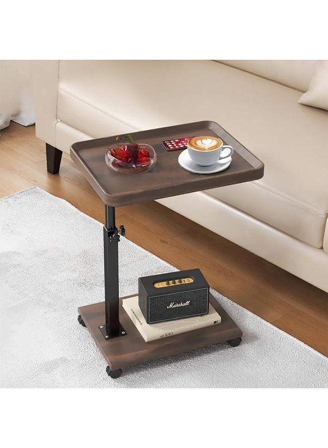 عالية الجودة طاولة جانبية على شكل حرف C بارتفاع قابل للتعديل، طاولة تلفزيون دوارة بزاوية 360 درجة للمساحات الصغيرة، طاولات أريكة تنزلق للأسفل، طاولات جانبية على شكل حرف C بعجلات لغرفة المعيشة وغرفة النوم والسرير - Image 1