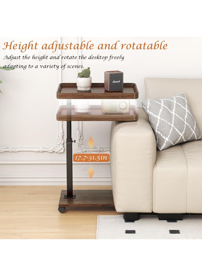 عالية الجودة طاولة جانبية على شكل حرف C بارتفاع قابل للتعديل، طاولة تلفزيون دوارة بزاوية 360 درجة للمساحات الصغيرة، طاولات أريكة تنزلق للأسفل، طاولات جانبية على شكل حرف C بعجلات لغرفة المعيشة وغرفة النوم والسرير - Image 2