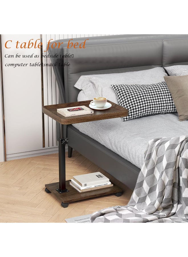 عالية الجودة طاولة جانبية على شكل حرف C بارتفاع قابل للتعديل، طاولة تلفزيون دوارة بزاوية 360 درجة للمساحات الصغيرة، طاولات أريكة تنزلق للأسفل، طاولات جانبية على شكل حرف C بعجلات لغرفة المعيشة وغرفة النوم والسرير - Image 4