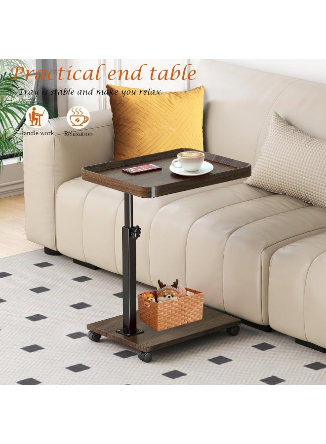 عالية الجودة طاولة جانبية على شكل حرف C بارتفاع قابل للتعديل، طاولة تلفزيون دوارة بزاوية 360 درجة للمساحات الصغيرة، طاولات أريكة تنزلق للأسفل، طاولات جانبية على شكل حرف C بعجلات لغرفة المعيشة وغرفة النوم والسرير - Image 5