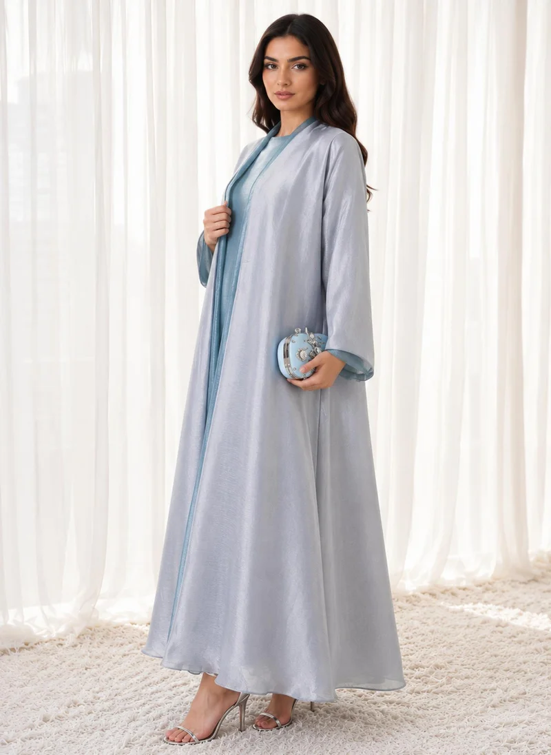 MSquare Fashion Dusk Blue and Grey Organza Abaya Set, Made in UAE