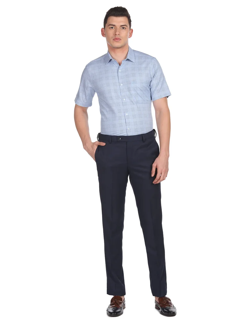 Arrow Blue Short Sleeve Cotton Check Formal Shirt for Men | Best Price UAE