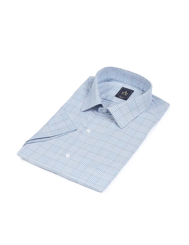 Arrow Blue Short Sleeve Cotton Check Formal Shirt for Men | Best Price UAE