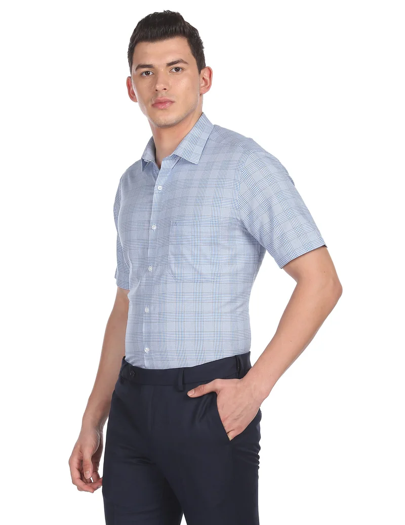 Arrow Blue Short Sleeve Cotton Check Formal Shirt for Men | Best Price UAE