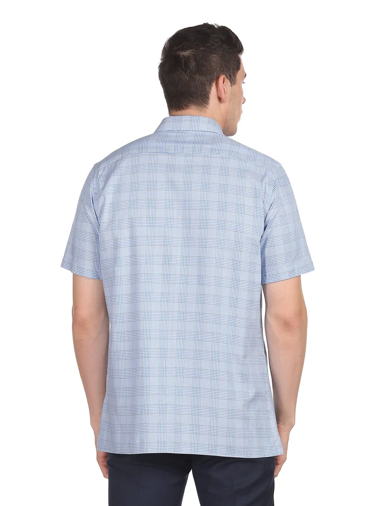 Arrow Blue Short Sleeve Cotton Check Formal Shirt for Men | Best Price UAE