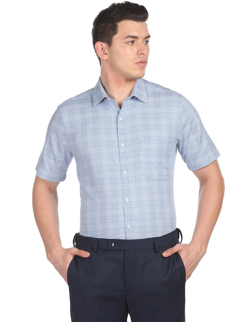Short Sleeve Cotton Check Formal Shirt
