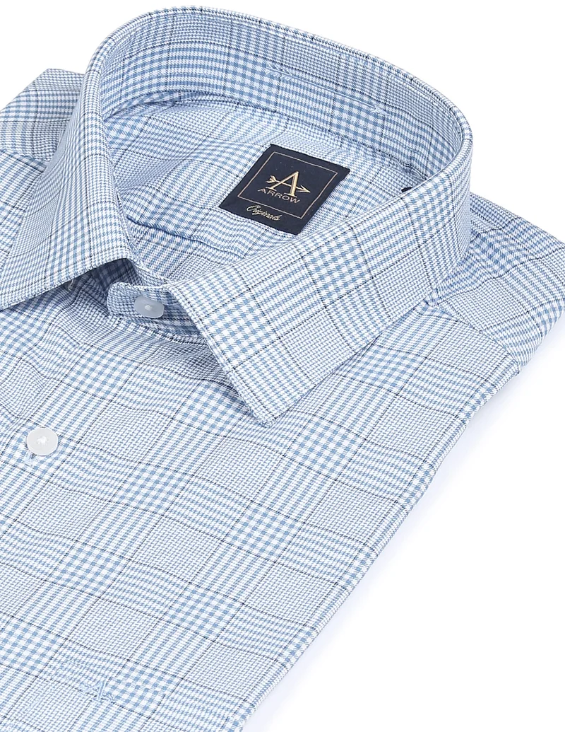Arrow Blue Short Sleeve Cotton Check Formal Shirt for Men | Best Price UAE