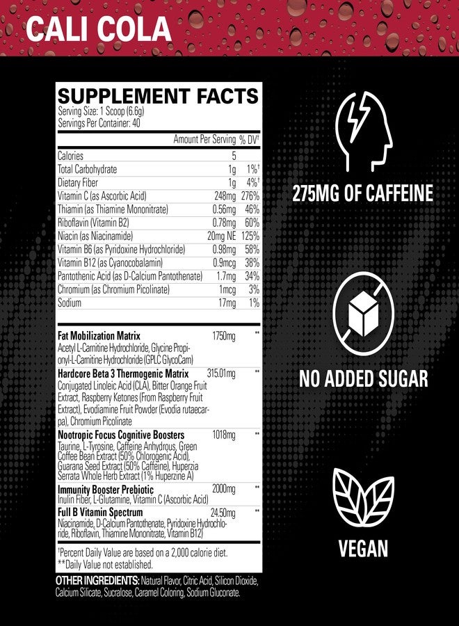 EHP Labs OxyShred Hardcore Super Dosed Pre Workout Powder - Preworkout Powder with L Glutamine & Acetyl L Carnitine, Energy Boost Drink - 275mg of Caffeine - Cali Cola, 40 Servings - Image 2