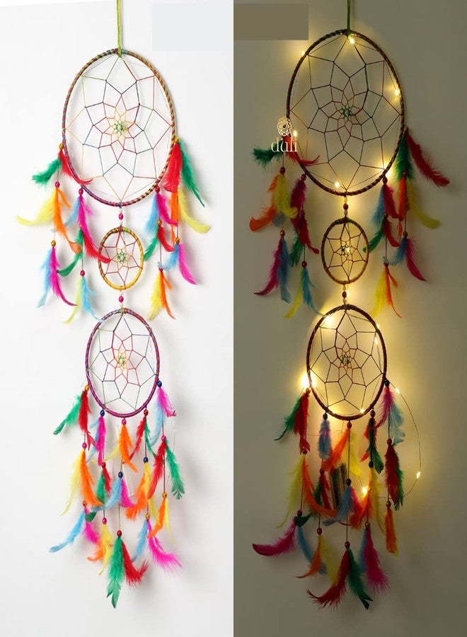 DULI Dream Catcher with Lights, Home Decor, Handmade Dreamcatcher for Bedroom, Balcony, Garden Bedrooms, Party, Cafe,Home Wall,Hanging Design, Height76cm,Dream Catchers (DC30withLight: Multi) - Image 1