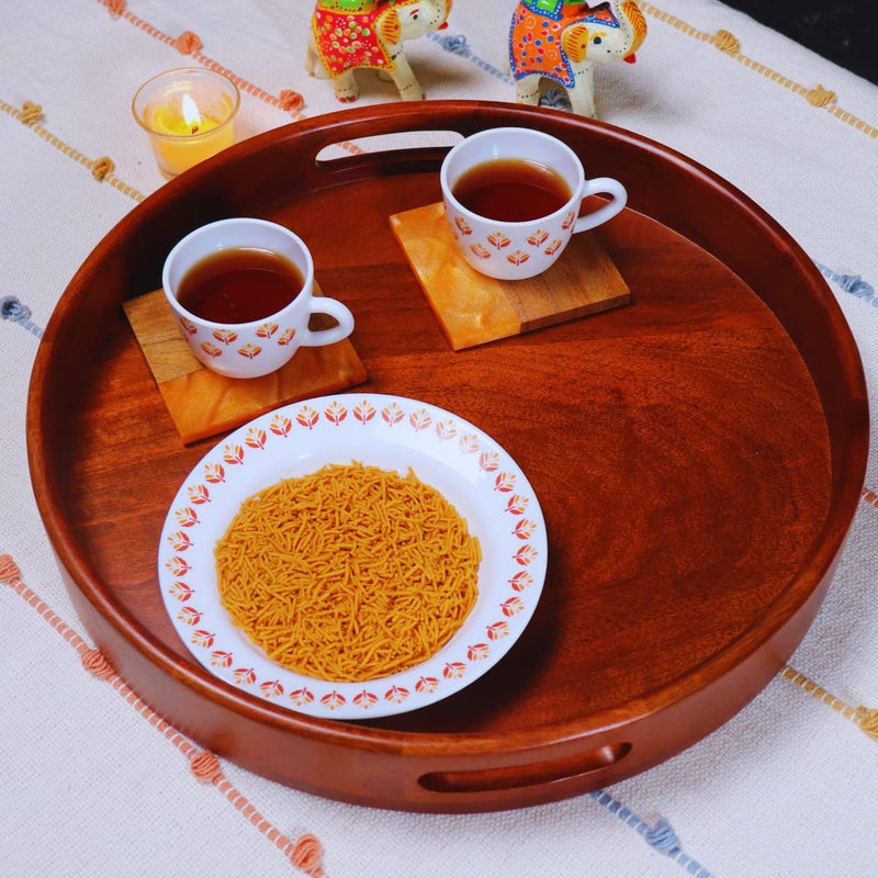 loosebucketHandcrafted Natural Finish Round Wooden Serving Tray Decorative Items for Kitchen Decor Tray for Kitchen Organizer Wooden Serving Platter 1 Pc 405 x 405 x 5 cm Brown - Image 1