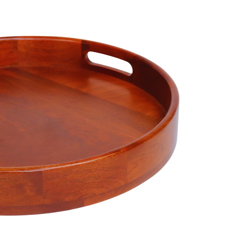 loosebucketHandcrafted Natural Finish Round Wooden Serving Tray Decorative Items for Kitchen Decor Tray for Kitchen Organizer Wooden Serving Platter 1 Pc 405 x 405 x 5 cm Brown - Image 4