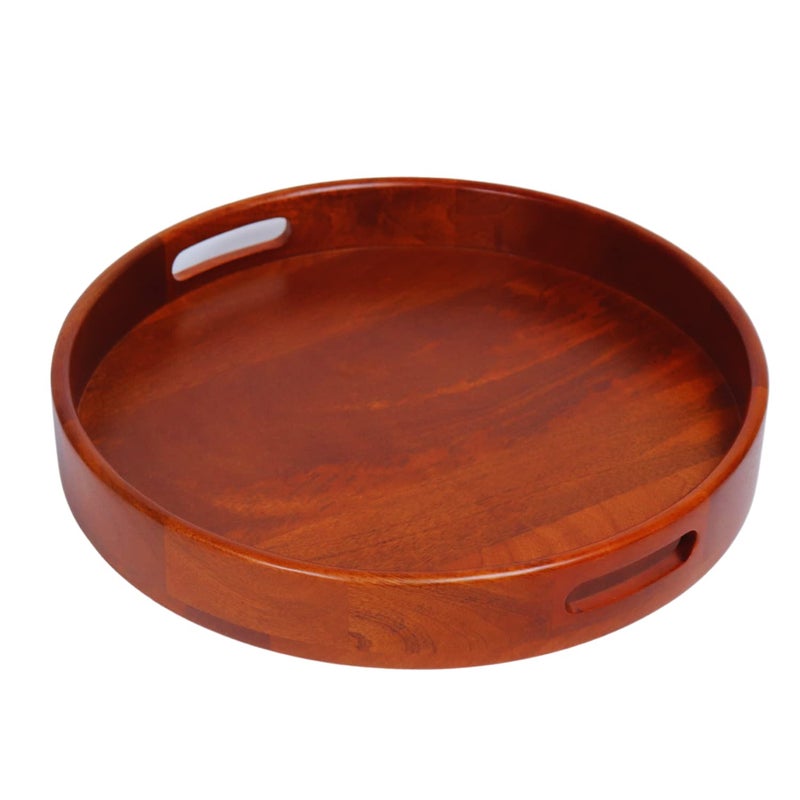loosebucketHandcrafted Natural Finish Round Wooden Serving Tray Decorative Items for Kitchen Decor Tray for Kitchen Organizer Wooden Serving Platter 1 Pc 405 x 405 x 5 cm Brown - Image 2