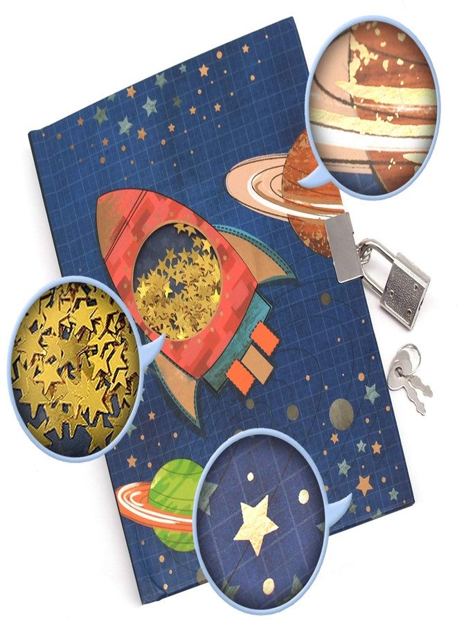 GINMLYDA Boys Diary with Lock for Kids, Spacecraft Diaries 7.1x5.3 160 Pages Kids Journals for Boys with Lock Secret Cute Notebooks for Kids Writing Drawing Gifts for Boys Age 5-10 Years Old - Image 3