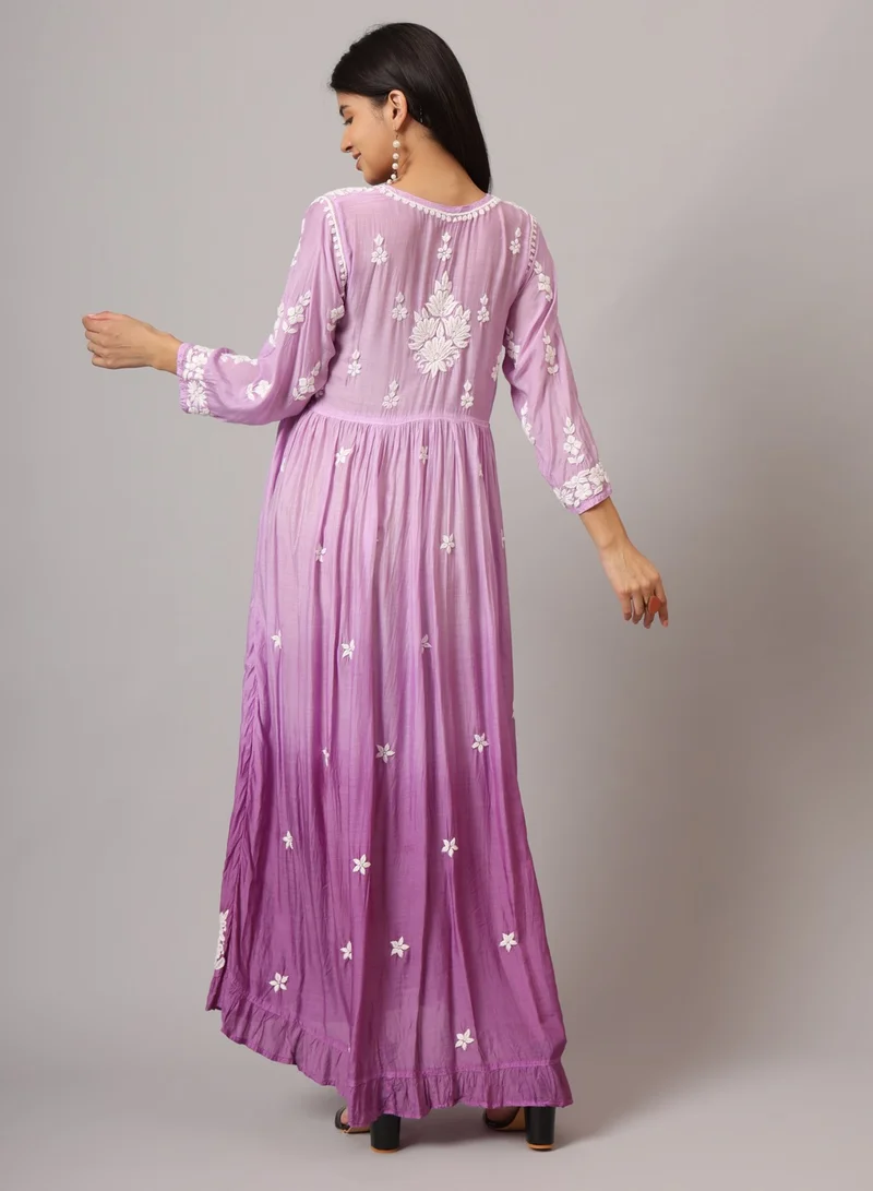 الايا جلابية شيكانكاري مطرزة يدويًا بنمط تجميع الخط من الموسلين-AL4002