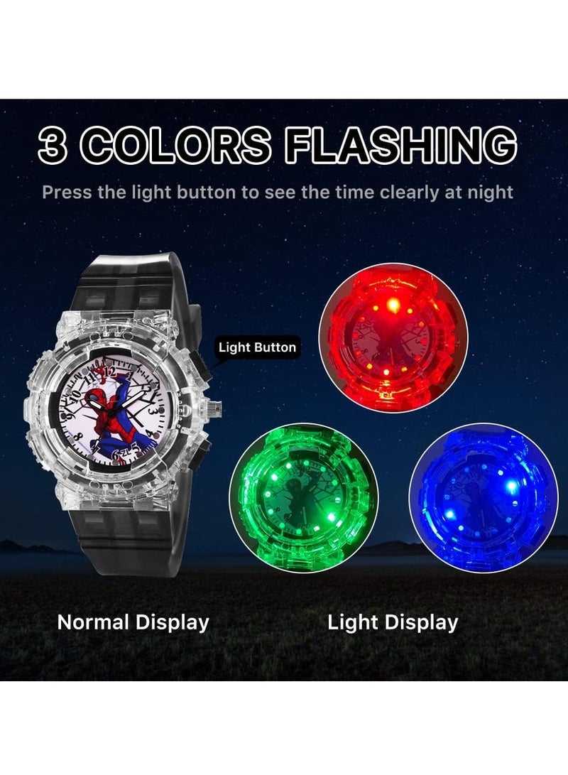 KASTWAVE Spider-Man Watch for Kids, Superhero Kids Analog Watch, Adjustable Strap Learning Time Kids Wrist Watch with 3 Colors Flashing, Soft Silicone Strap, Fun Time-Telling for Toddlers, Boys, Girls Light - Image 3