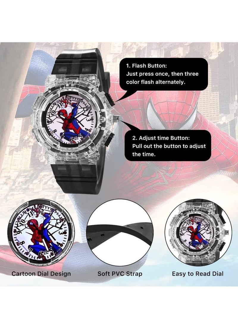 KASTWAVE Spider-Man Watch for Kids, Superhero Kids Analog Watch, Adjustable Strap Learning Time Kids Wrist Watch with 3 Colors Flashing, Soft Silicone Strap, Fun Time-Telling for Toddlers, Boys, Girls Light - Image 2